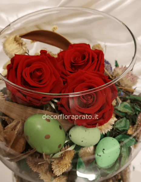 CENTROTAVOLA CON UNA ROSA STABILIZATA PROFUMATO