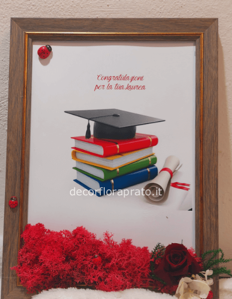 Quadro laurea con rosa stabilizzata 